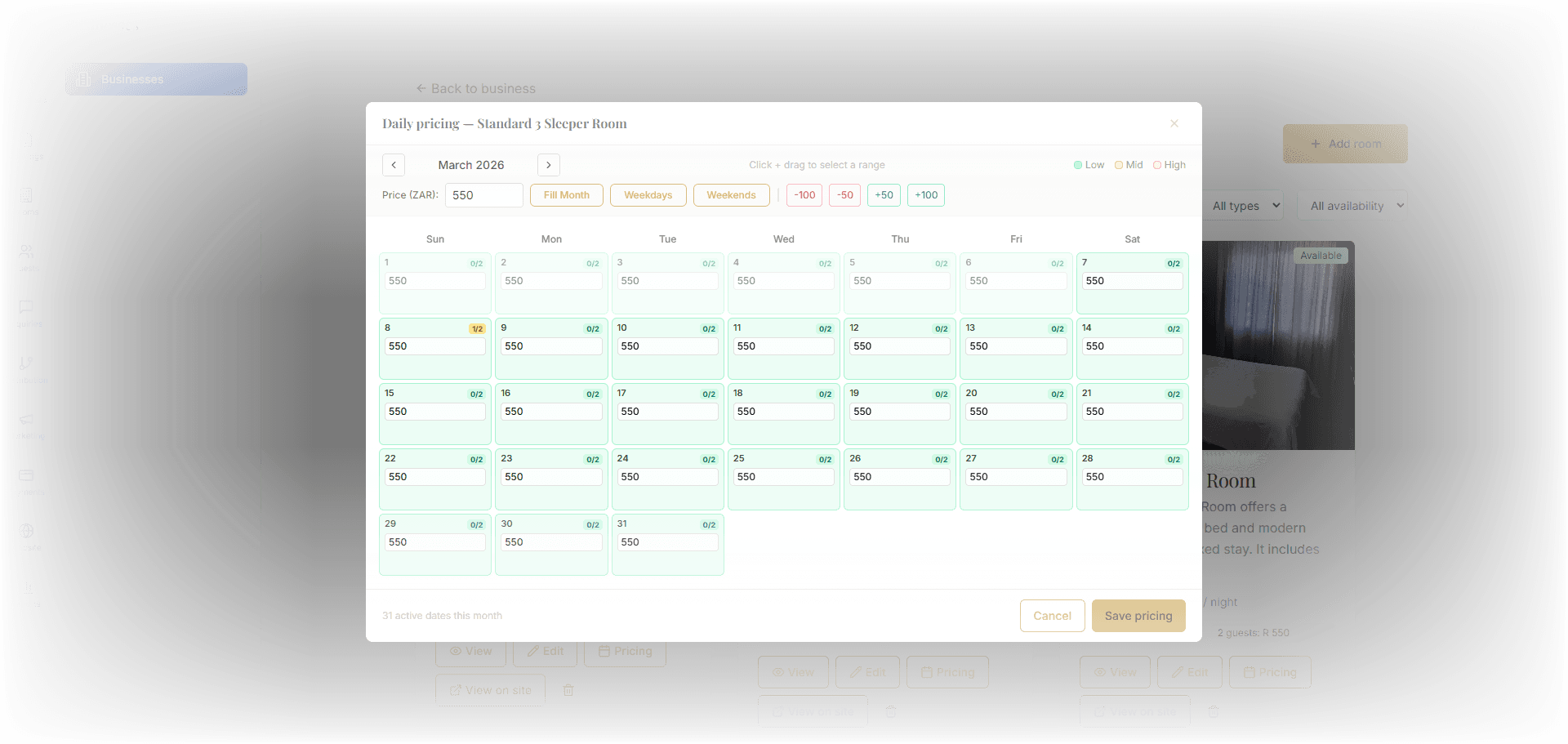 Insly Stay pricing UI