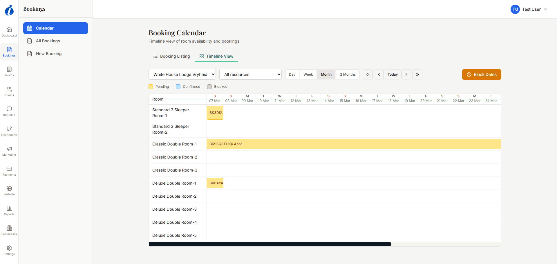 Insly Stay booking calendar timeline view